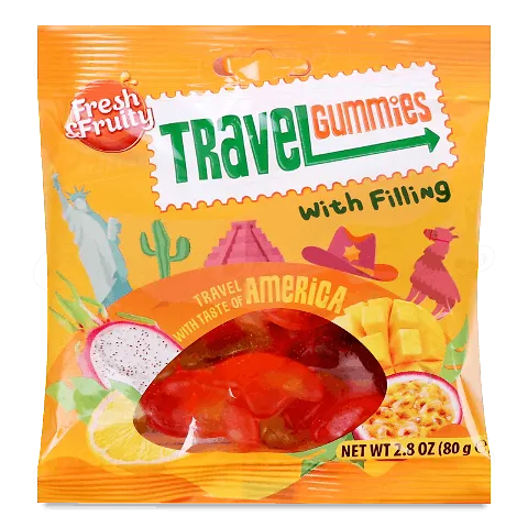 Цукерки Wawel Travel Gummies America з фруктовим смаком, 80г