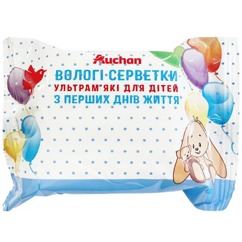 Серветки вологі Auchan ультрам'які для дітей з перших днів життя 24шт