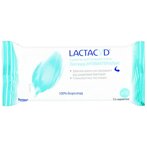 Серветки вологі Lactacyd антибактеріальні для інтимної гігієни 15шт