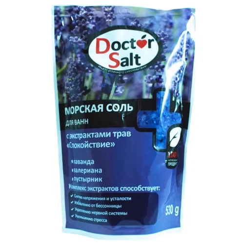 Сіль для ванн морська  Doctor Salt Спокій дой-пак 530г