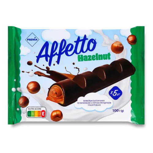 Батончик PREMIA Affetto вафельний з начинкою з тертим фундуком 100г