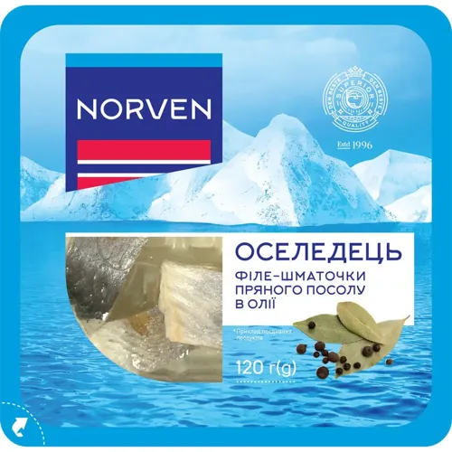 Оселедець Norven філе-шматочки пряного посолу в олії 120г