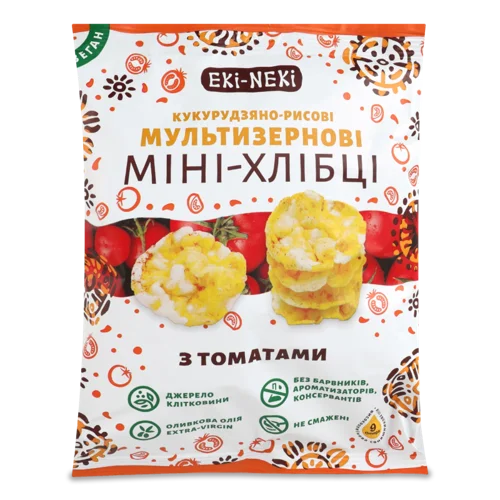 Міні-хлібці Кукурудзяно-Рисові З Томатами Мультизернові Eki-Neki, в/ґ, 40г