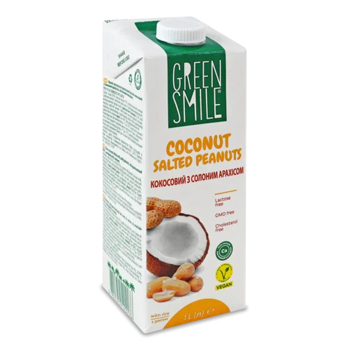 Напій Рисово-Кокосовий З Солоним Арахісом Збагачений Кальцієм Ультрапастеризований Green Smile, Пластикова Пляшка 1л