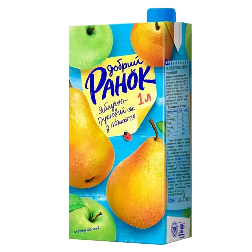 Сік Добрий Ранок Яблучно-грушевий з м'якоттю 1л