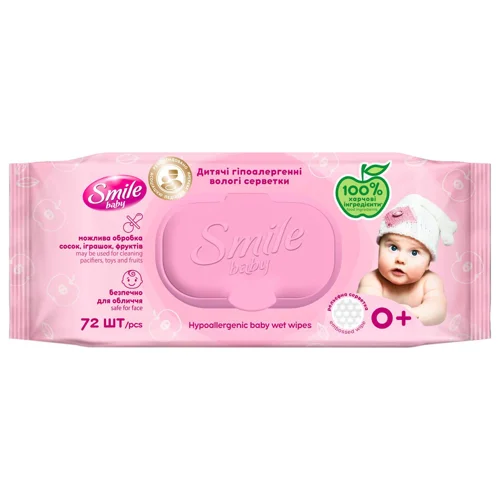 Серветки вологі Smile Baby для новонароджених з клапаном 72шт