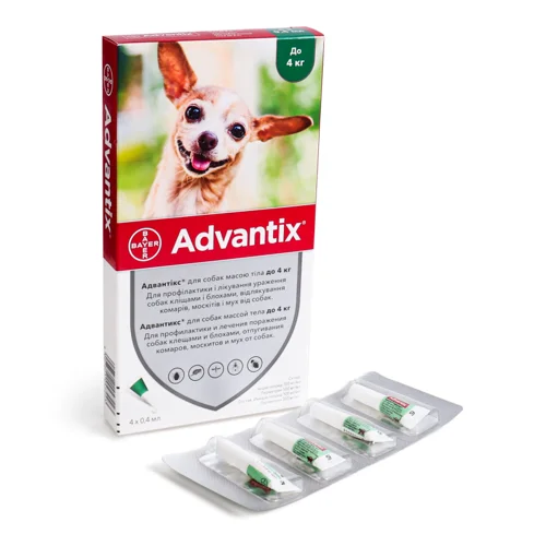 Краплі Для Собак До 4кг Advantix Bayer 4х0.4мл, В/ґ
