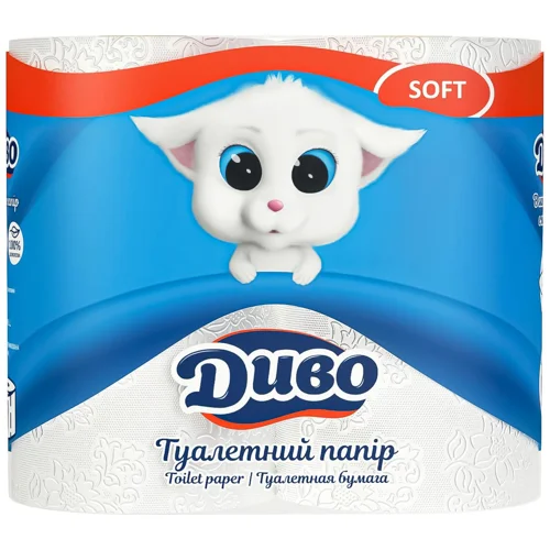 Туалетний папір Диво Soft 2-шаровий білий целюлозний 4шт