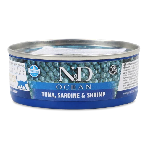 Корм Консервований Для Дорослих Котів Tuna, Sardine & Shrimp Ocean N&D Farmina, з/б 70г