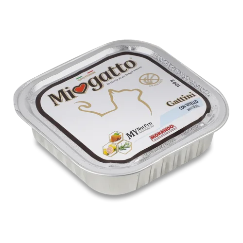 Корм Консервований Повнораціонний Для Кошенят З Телятиною Miogatto, Лоток 100г