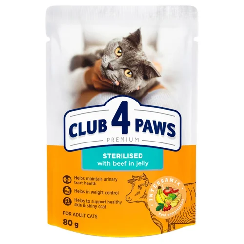 Корм вологий Club 4 Paws Premium з яловичиною для стерилізованих котів 80г