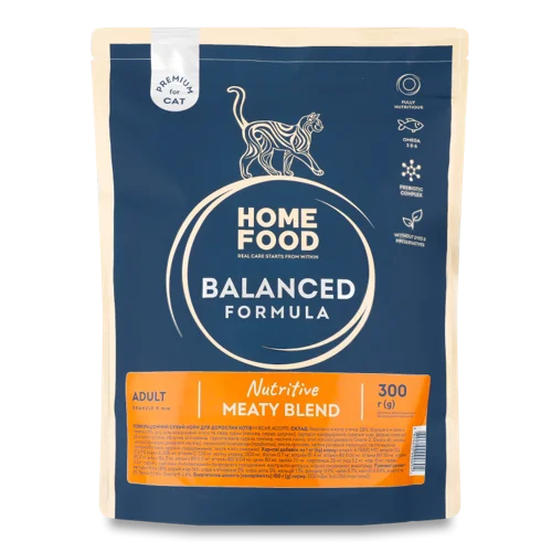 Корм для Дорослих Котів Premium Balanced Formula М'ясне Асорті Сухий, 300г Home Food
