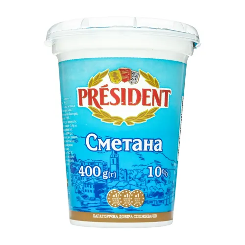 Сметана 10% President ст 400г