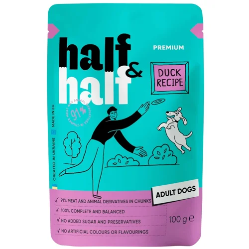 Корм вологий Half&Half з качкою для собак всіх порід 100г