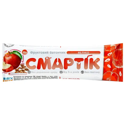 Батончик Смартік Яблуко+Насіння льону фруктовий безглютеновий без додавання цукру 30г