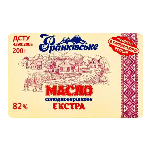 Масло 82% солодковершкове Екстра Франківське м/у 200г