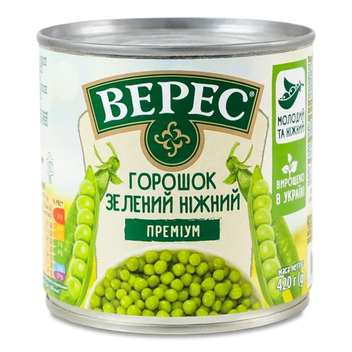 Горошок Зелений Мозкових Сортів Консервований В/с Залізна Банка 420г