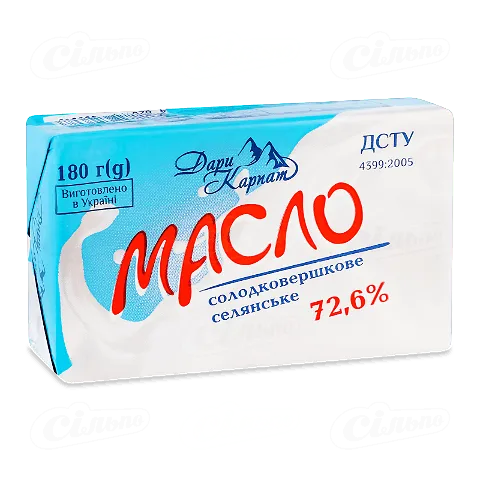 Масло солодковершкове Дари Карпат Селянське 72,6%, 180г