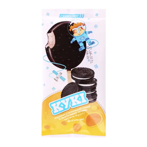 Морозиво 12% у шоколадній глазурі зі шматочками печива Кукі Геркулес м/у 70г