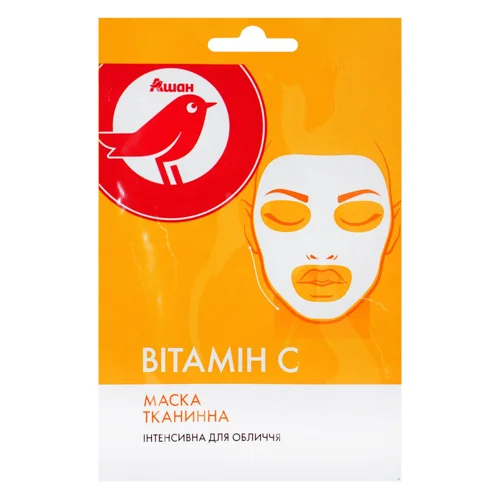 Маска для обличчя Auchan тканинна інтенсивна з вітаміном С 25г