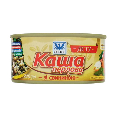 Каша перлова зі свининою Онисс з залізній банці 325г