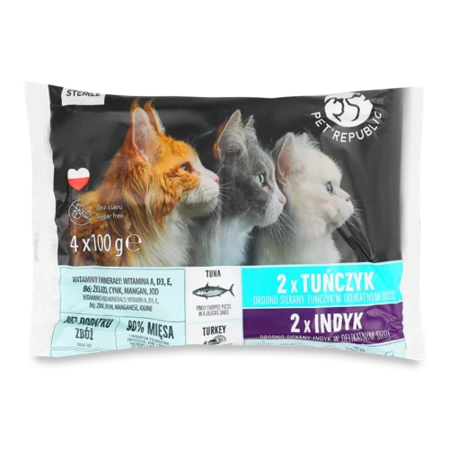 Вологий Корм Для Дорослих Котів Тунець-Індичка Pet Republic, натуральна оболонка, 4х100г