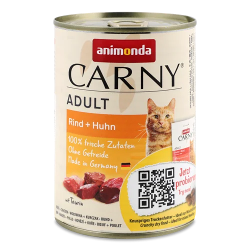 Корм Консервований Повнораціонний Для Котів З Яловичиною І Куркою Adult Carny З/б 400г