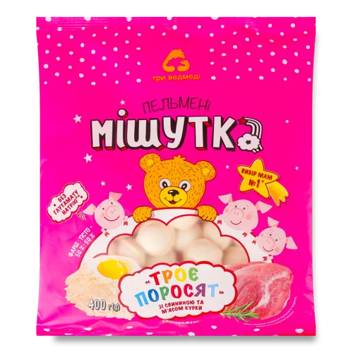 Пельмені В/ґ Зі Свининою Та М'ясом Курки Троє Поросят, 400г