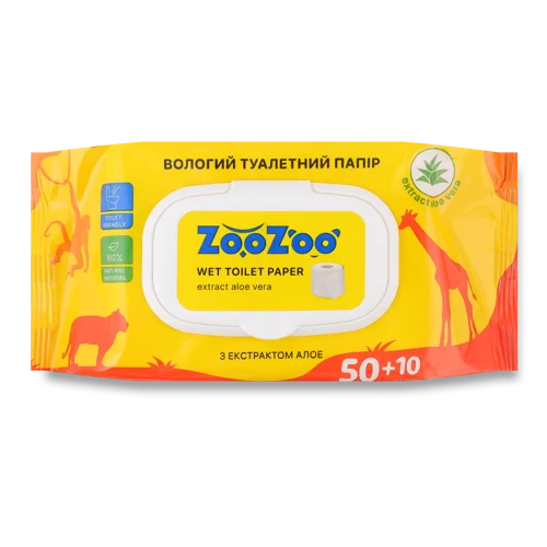 Вологий Туалетний Папір з Екстрактом Алое ZooZoo, 60шт