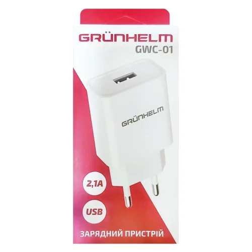 Блок живлення Grunhelm білий  GWC-01 5V/2,1А 1 USB