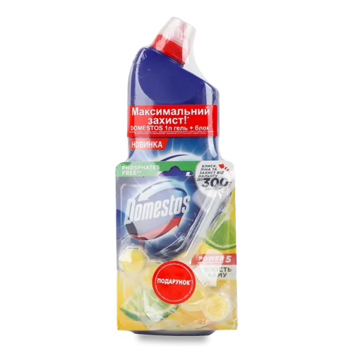 Засіб для Чищення Унітазу Power 7 + Блок для Чищення Лайм Power 5 Domestos, 1 шт