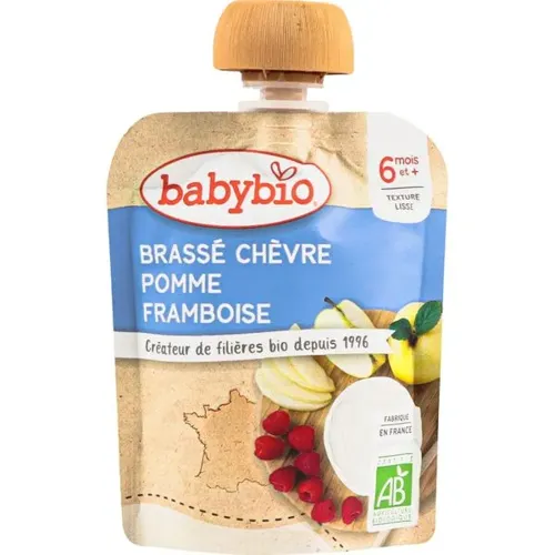 Десерт з козячого молока Babybio з яблуком та малиною, 85г