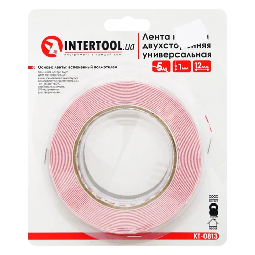 Стрічка Intertool Універсал клейка двостороння біла 12х5000х1мм