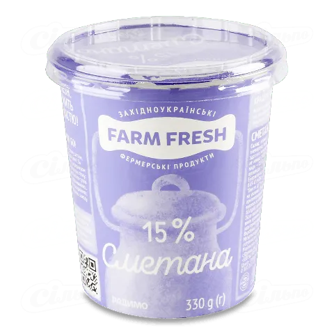 Сметана Farm Fresh 15% стакан, 330г