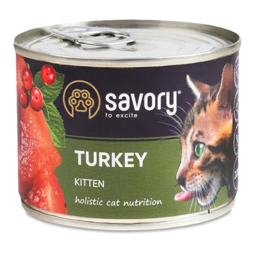 Корм Консервований Повнораціонний Для Кошенят Turkеу Savory з/б 200г