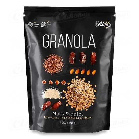 Гранола San Granola з горіхами та фініком, 300г