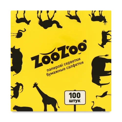 Серветки Паперові ZooZoo 1-шар, 24x23 см, Жовті, 100 шт