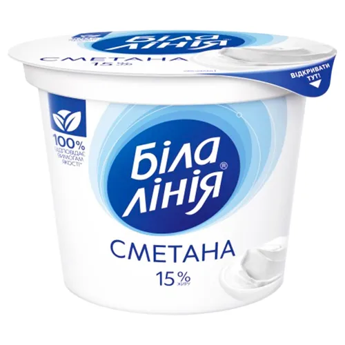 Сметана 15% 200г стакан ТМ Біла лінія