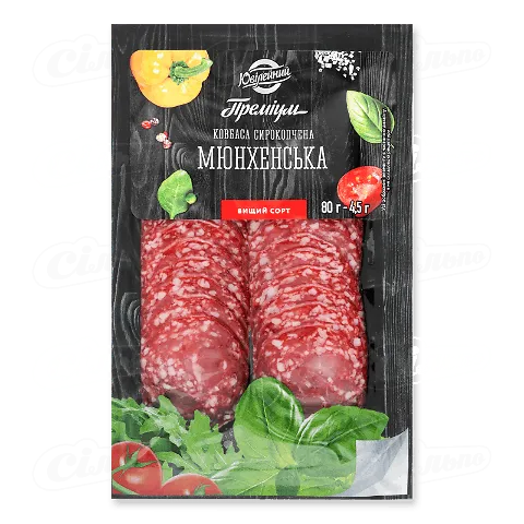 Ковбаса «Ювілейний» «Мюнхенська» сиров'ялена, нарізка, 80г