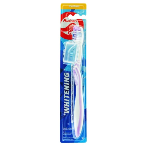 Зубна щітка Auchan Whitening середня з ковпаком