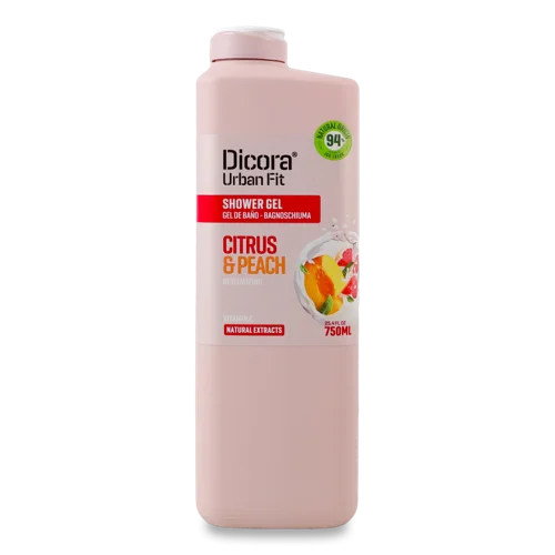 Гель для Душу Поживний З Вітаміном C Citrus&Peach Urban Fit Dicora, Пластикова Пляшка 750мл