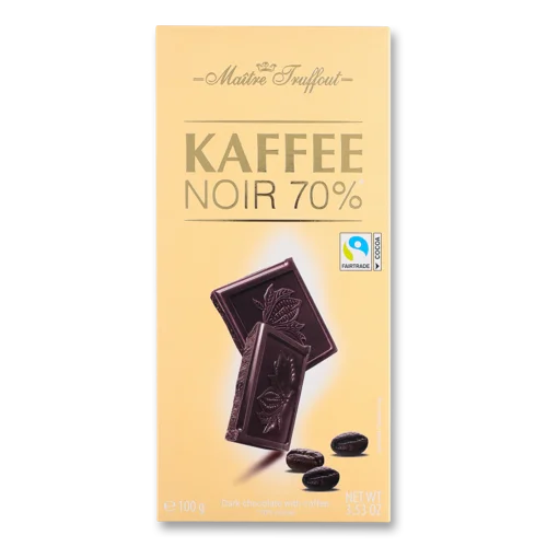 Шоколад Чорний 70% з Кавою Maitre Truffout, Картонна Упаковка 100г