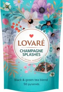 Бленд чорного і зеленого чаю Lovare Бризги шампанського з полуницею і пелюстками квітів 2г х 50 пірамідок