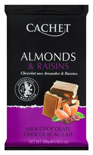 Шоколад Cachet 300г з мигдалем та родзинками