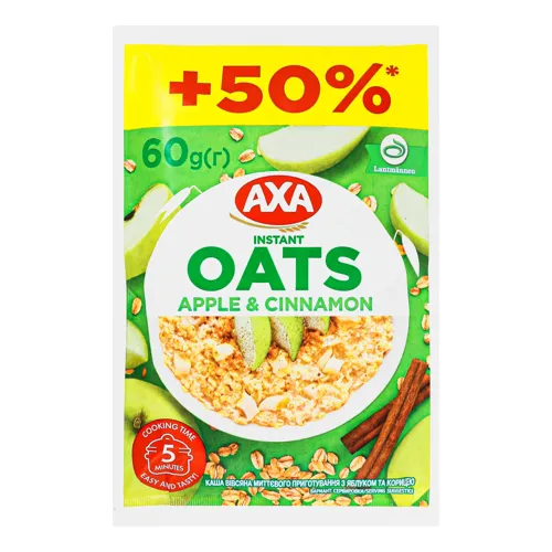 Каша вівсяна моментального приготування Apple&Cinnamon Axa м/у 60г