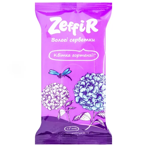 Серветки вологі Zeffir Квітка гортензії 15шт