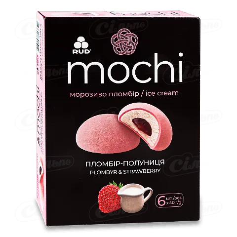 Морозиво Рудь Mochi пломбір-полуниця, 6*40г