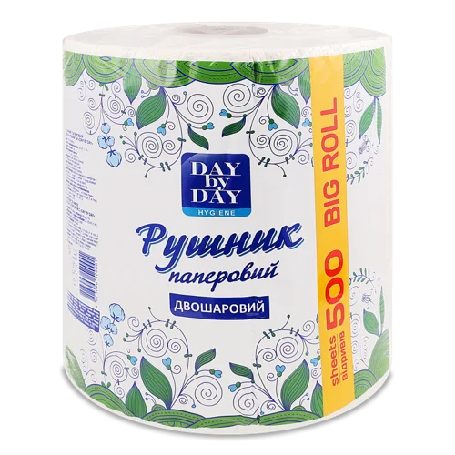 Рушник паперовий 2-шаровий, 500 відривів, Day by Day, 1 шт