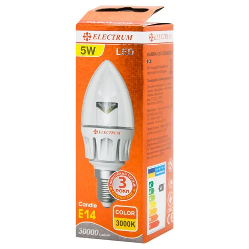 Лампа світлодіодна Electrum прозора 5W GL LС- 6 Е14 3000