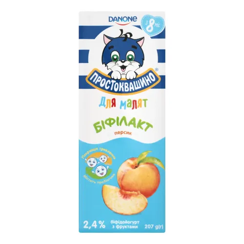 Біфідойогурт 2.4% для дітей від 8міс Персик Біфілакт Простоквашино для малят т/п 207г